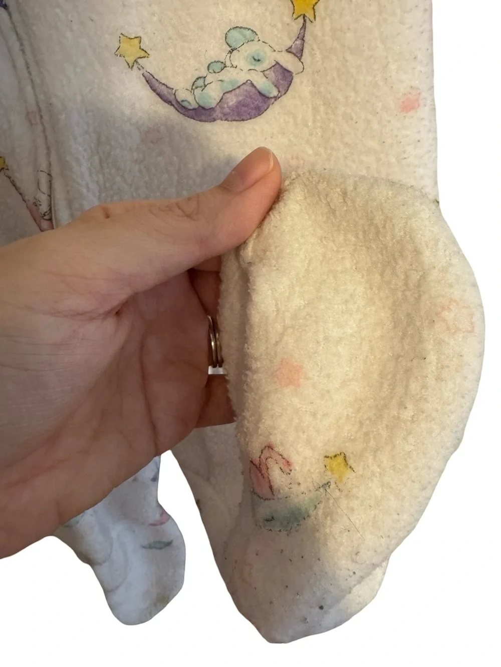Vintage Carter’s White Pink Fleece Footed Sleeper 6-12 Months Animals Pajamas